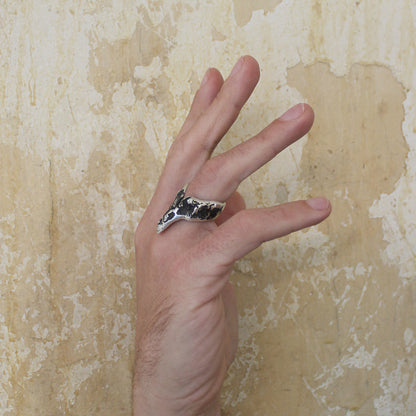 Claw Silver Ring on a mans hand (ring finger)